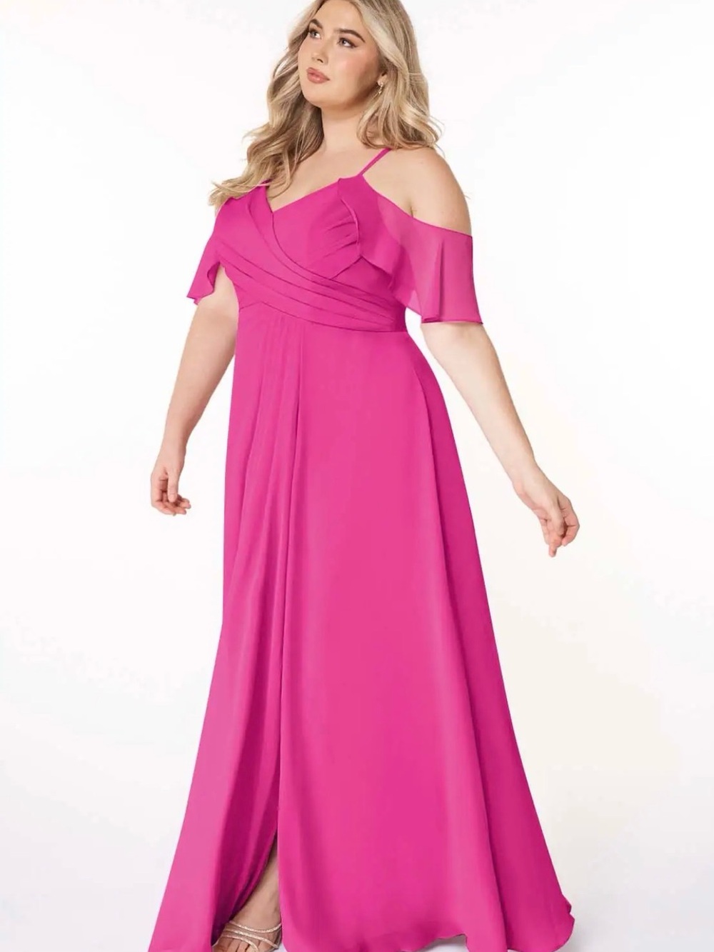 Azazie Dakota Cold-Shoulder Fuchsia Bridesmaid/ Evening Gown A14